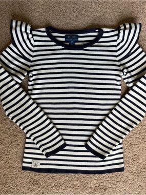 Polo by Ralph Lauren Girls Navy and White Striped Crewneck Sweater Cotton